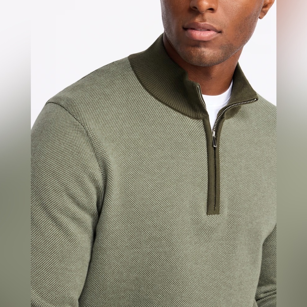 Hawker Rye Heathered Tuck Stitch 1/4 Zip Sweater Size Medium Green - Picture 3 of 6